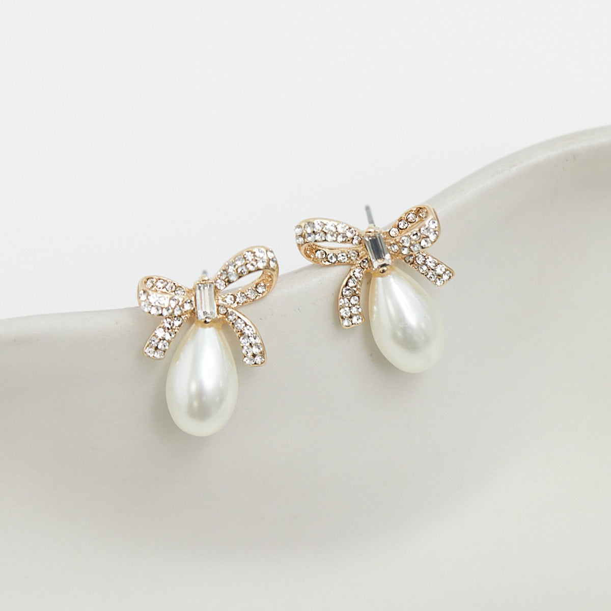 Jon Richard Gold Plated Pave Bow And Pear Drop Pearl Earrings