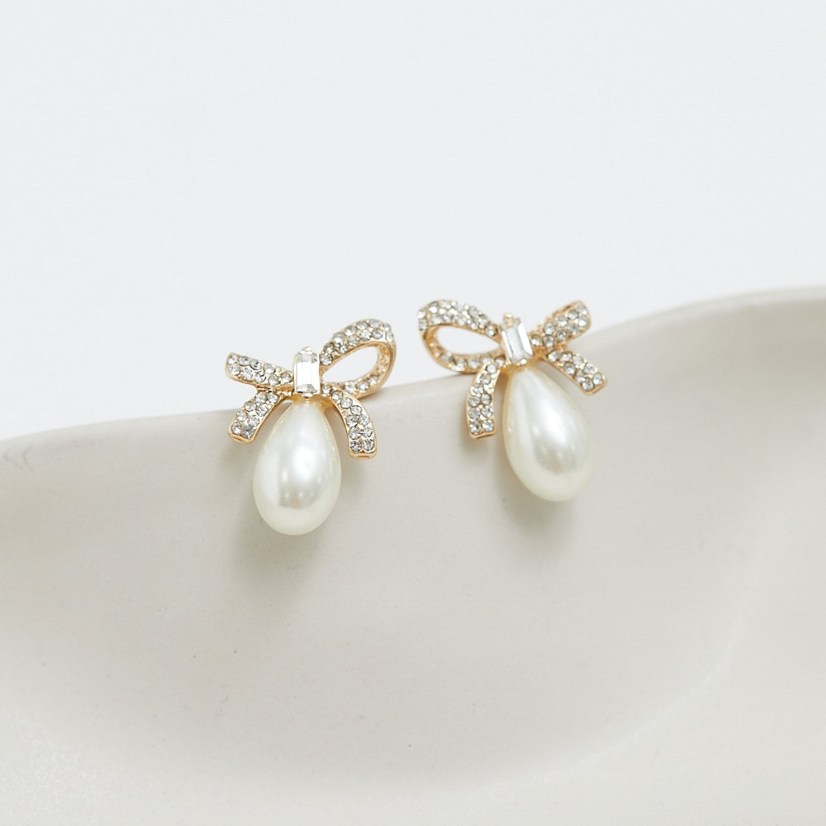 Jon Richard Gold Plated Pave Bow And Pear Drop Pearl Earrings