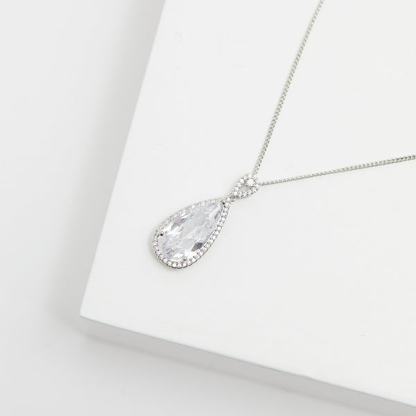Jon Richard Rhodium Plated Cubic Zirconia Pear Drop Pendant - Gift Boxed