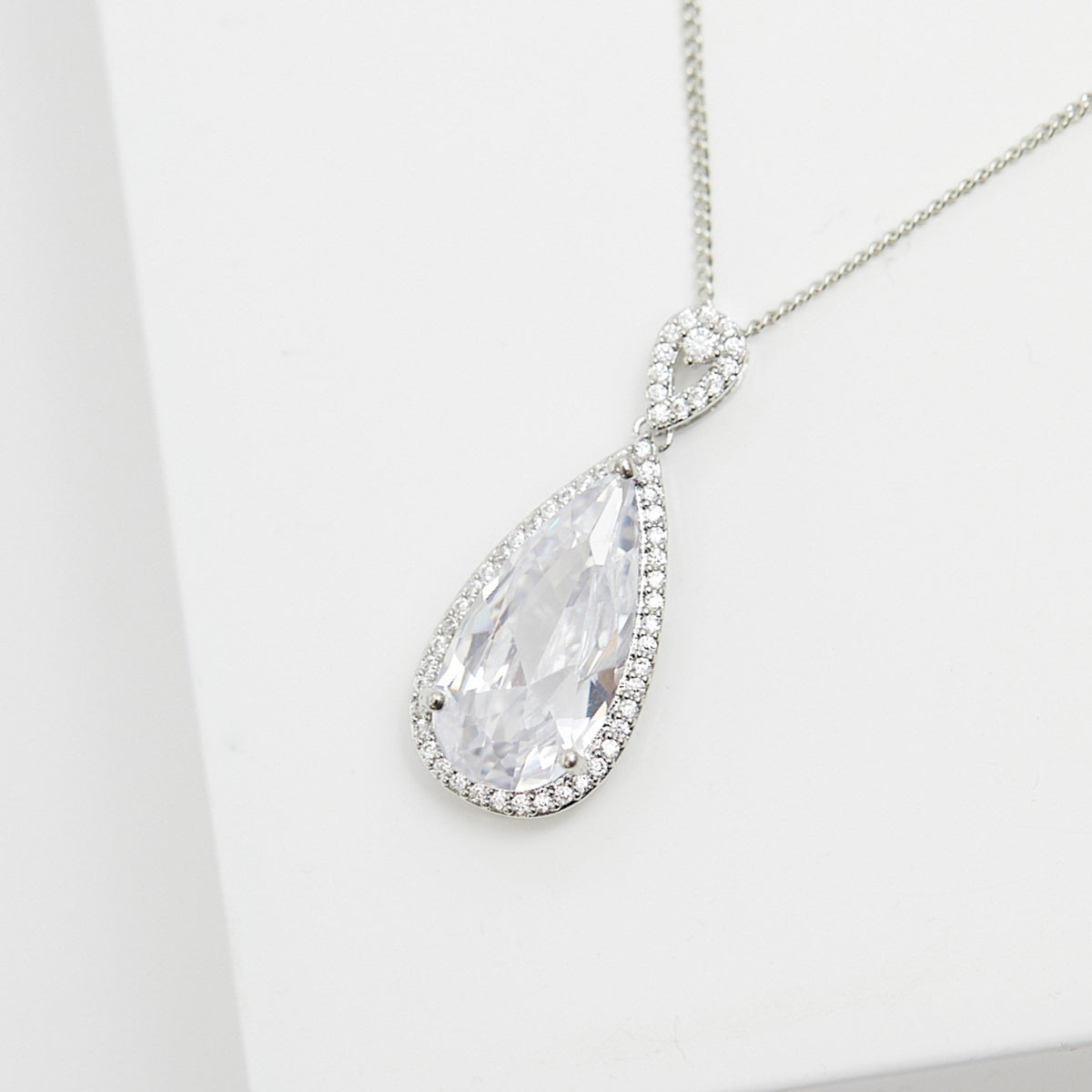 Jon Richard Rhodium Plated Cubic Zirconia Pear Drop Pendant - Gift Boxed