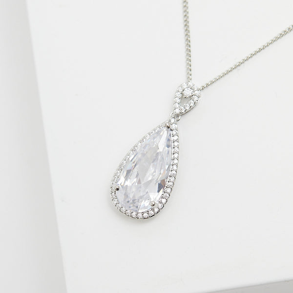 Jon Richard Rhodium Plated Cubic Zirconia Pear Drop Pendant - Gift Boxed