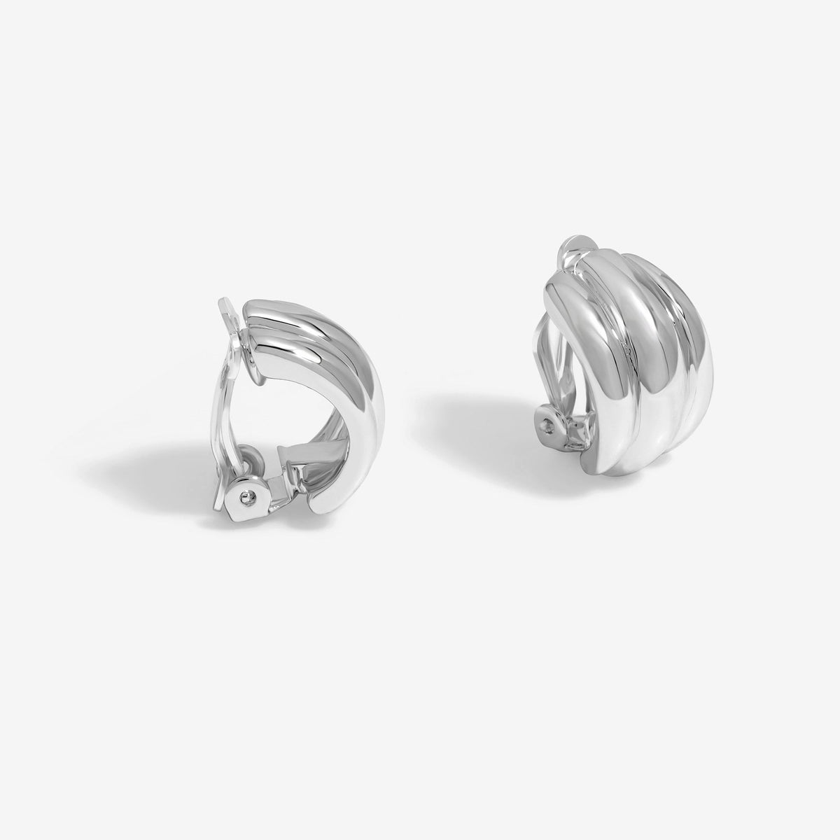 Jon Richard Polished Triple Row Ridged Clip Hoop Earrings