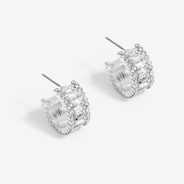 Jon Richard Silver Plated Crystal Baguette Stone Hoop Earrings