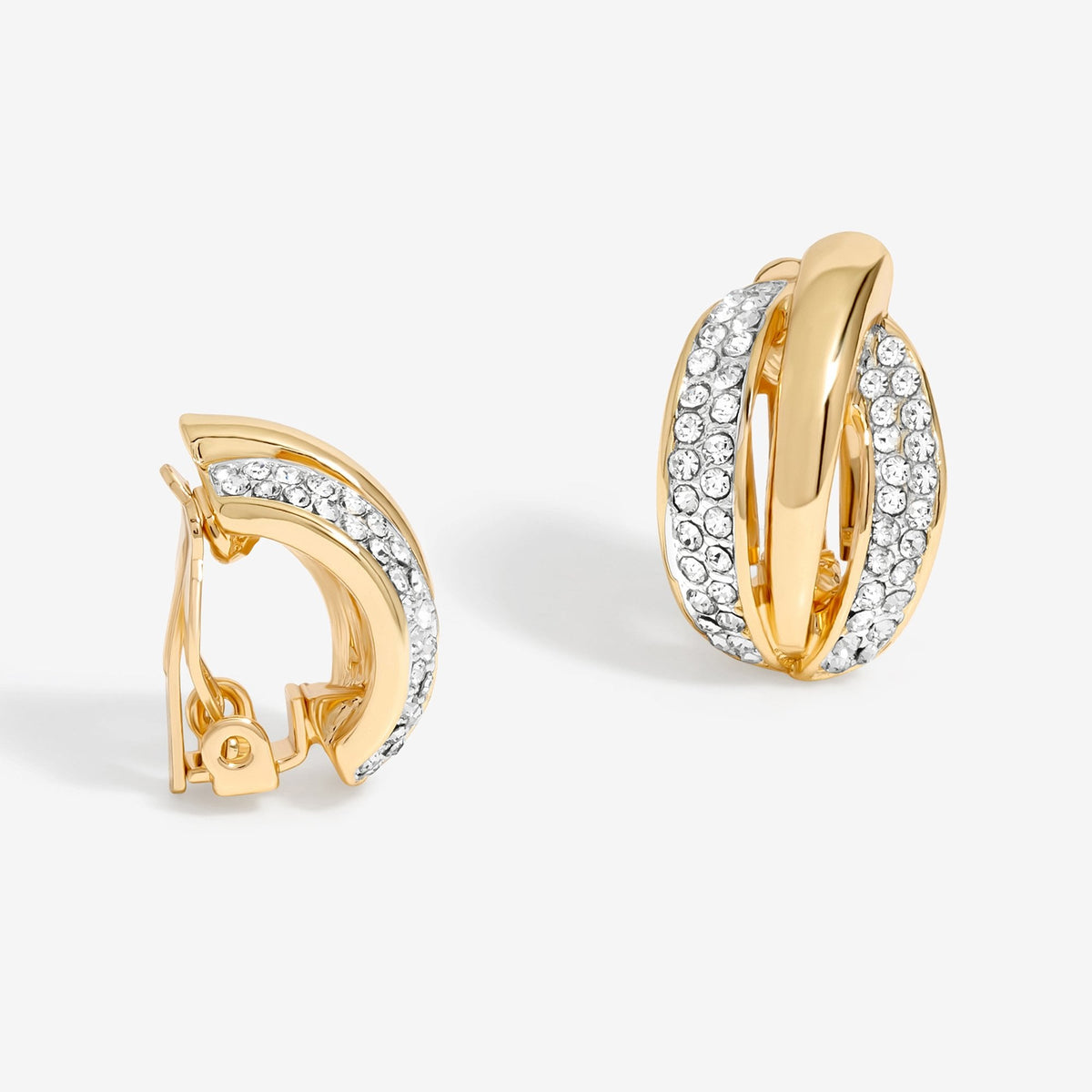 Jon Richard Gold Plated And Crystal Ribbed Clip Earrings