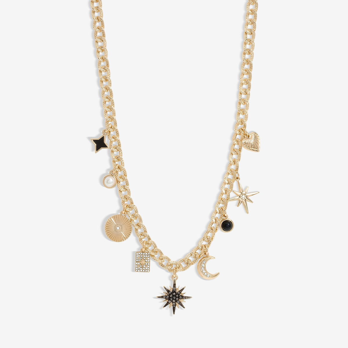 Mood Gold Black Crystal Celestial Charm Chain Necklace