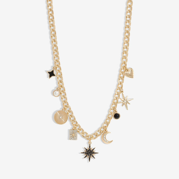 Mood Gold Black Crystal Celestial Charm Chain Necklace
