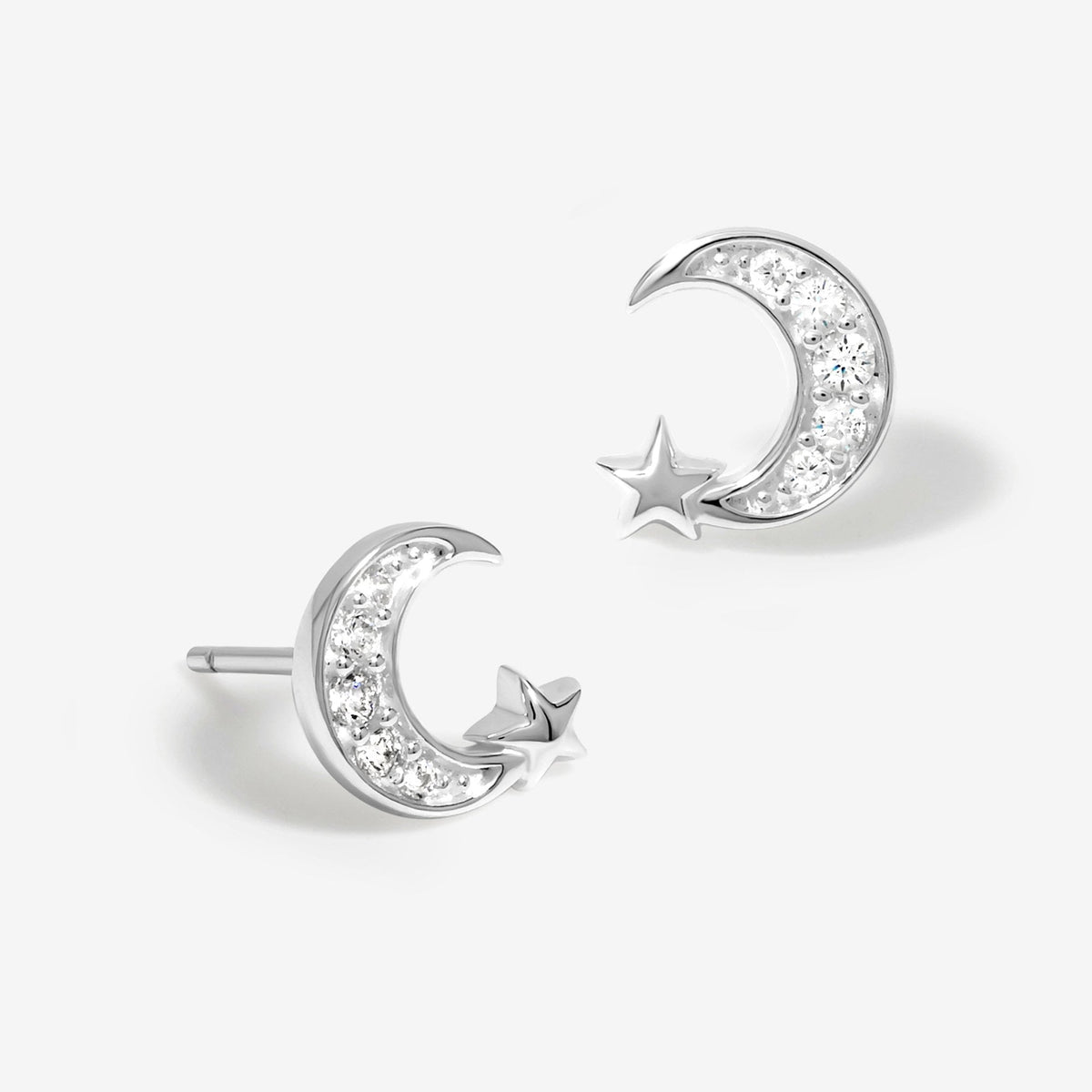 Simply Silver Sterling Silver 925 Cubic Zirconia Pave Celestial Stud Earrings