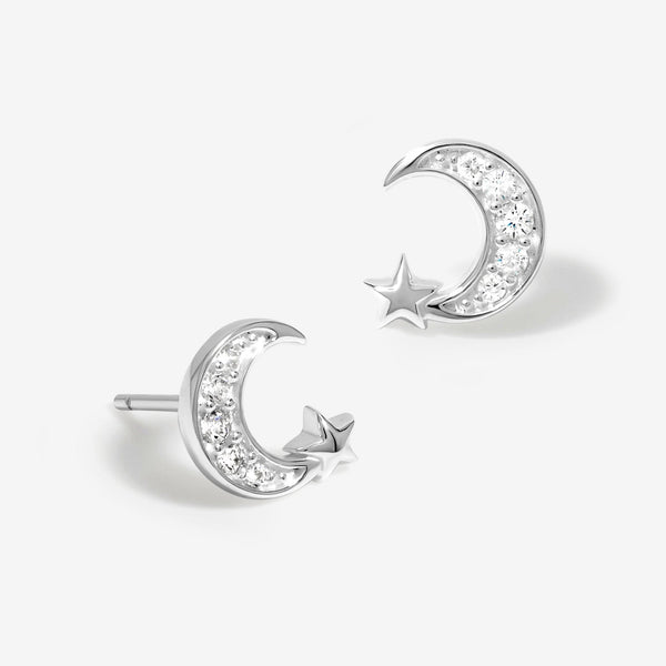 Simply Silver Sterling Silver 925 Cubic Zirconia Pave Celestial Stud Earrings