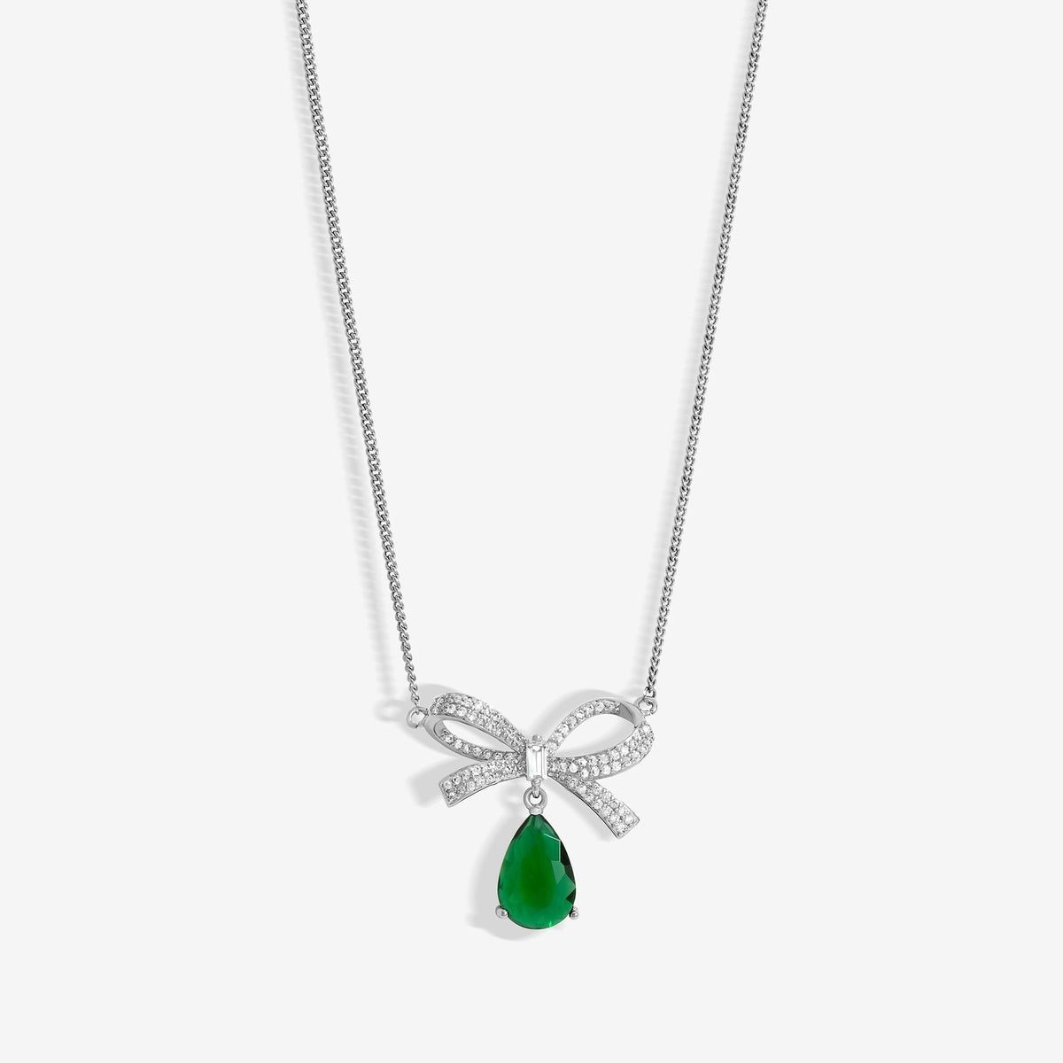Jon Richard Rhodium Plated And Emerald Bow Pendant - Gift Boxed