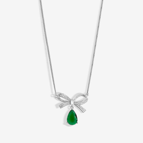 Jon Richard Rhodium Plated And Emerald Bow Pendant - Gift Boxed