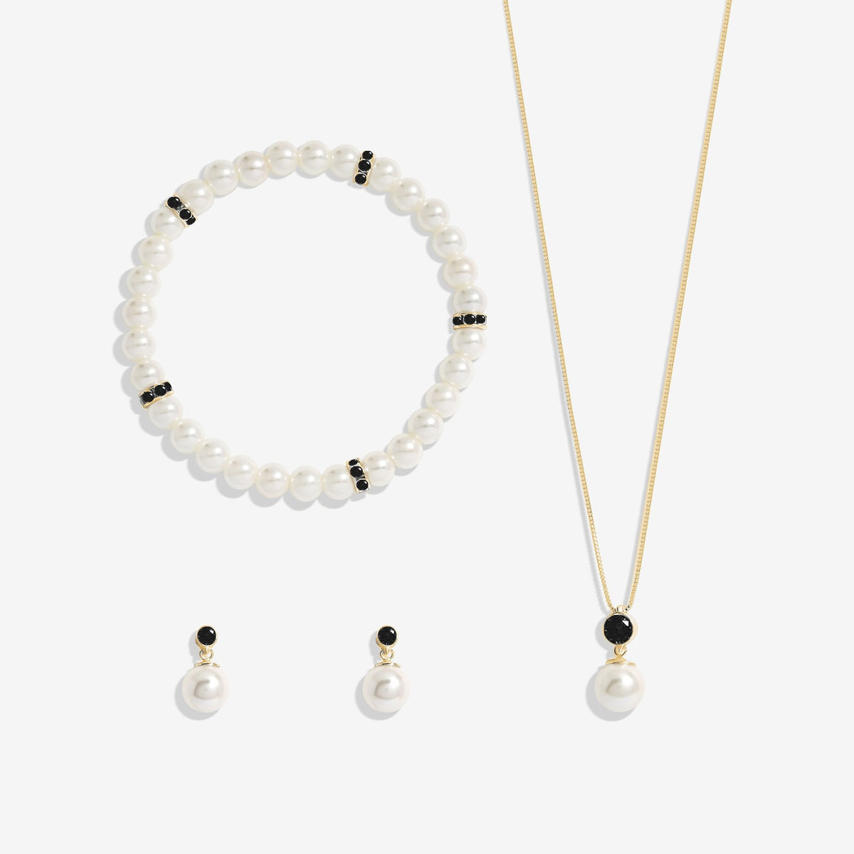 Jon Richard Gold Plated Jet And Pearl Trio Set - Gift Box