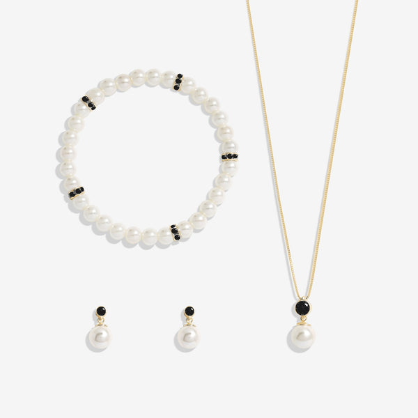 Jon Richard Gold Plated Jet And Pearl Trio Set - Gift Box