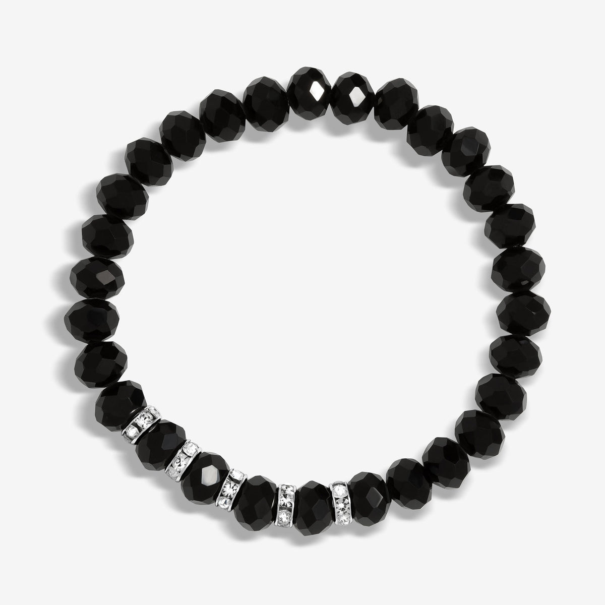 Jon Richard Silver Plated Jet Faceted Bead And Crystal Stretch Bracelet
