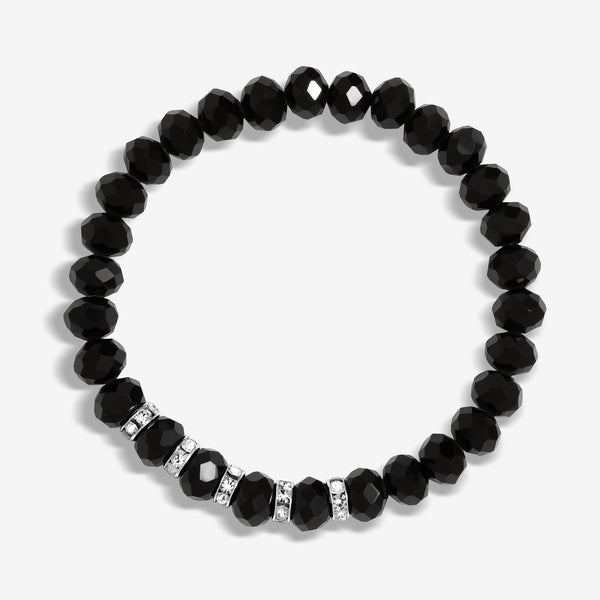 Jon Richard Silver Plated Jet Faceted Bead And Crystal Stretch Bracelet