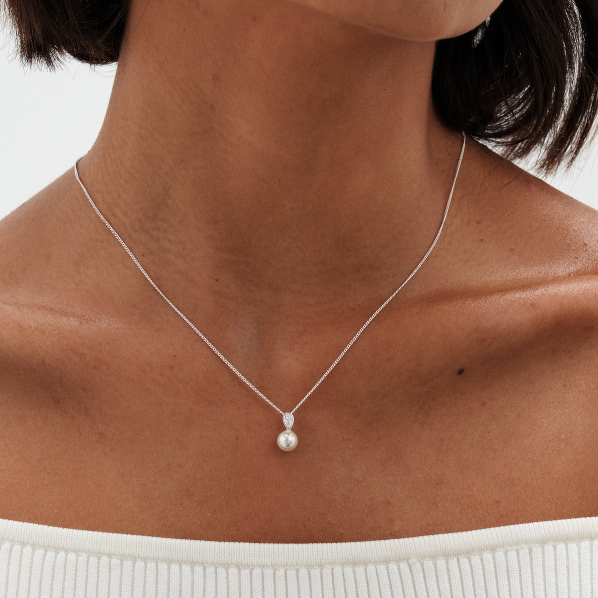 Simply Silver Sterling Silver 925 Cubic Zirconia and Pearl Classic Drop Pendant