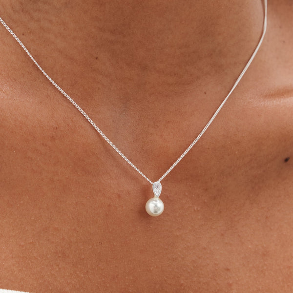 Simply Silver Sterling Silver 925 Cubic Zirconia and Pearl Classic Drop Pendant
