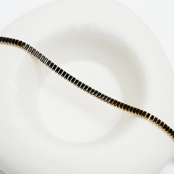 Inicio Gold Plated Jet Baguette Stone Tennis Necklace  - Gift Pouch