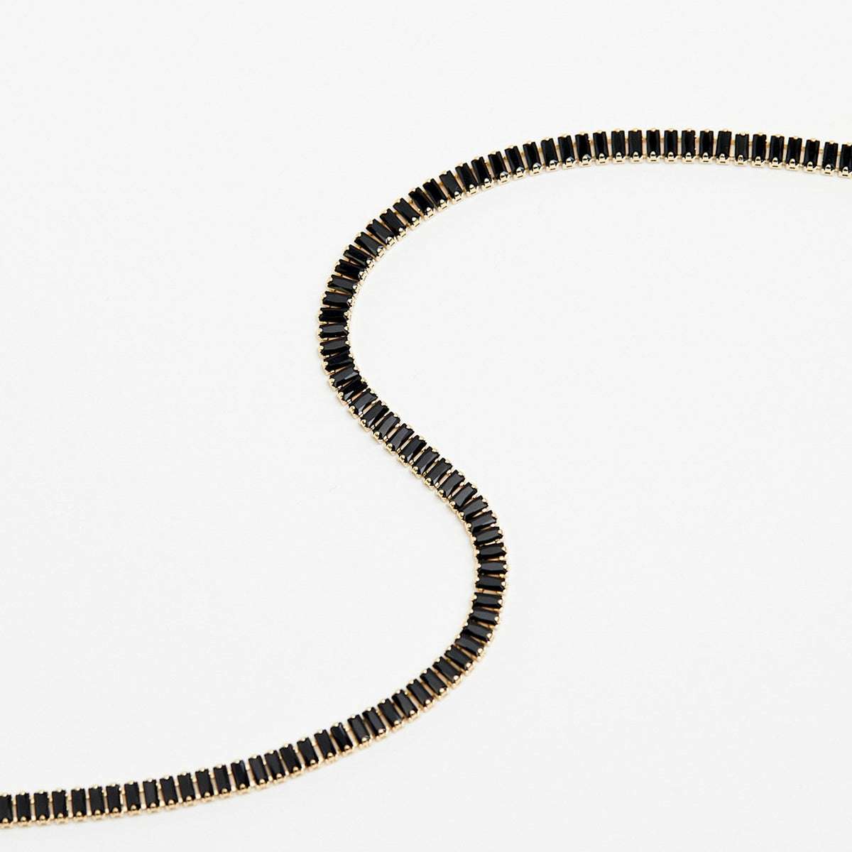 Inicio Gold Plated Jet Baguette Stone Tennis Necklace  - Gift Pouch