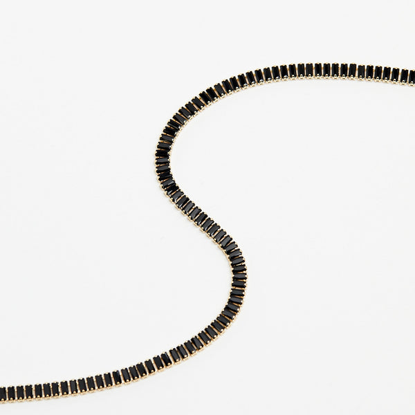 Inicio Gold Plated Jet Baguette Stone Tennis Necklace  - Gift Pouch