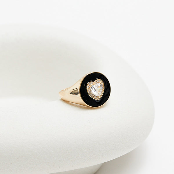 Jon Richard Gold Plated Cubic Zirconia Heart And Enamel Ring