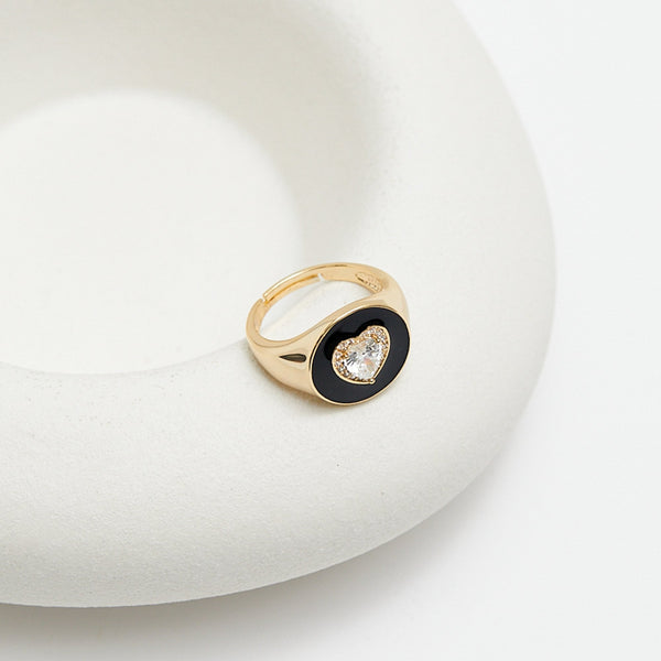 Jon Richard Gold Plated Cubic Zirconia Heart And Enamel Ring