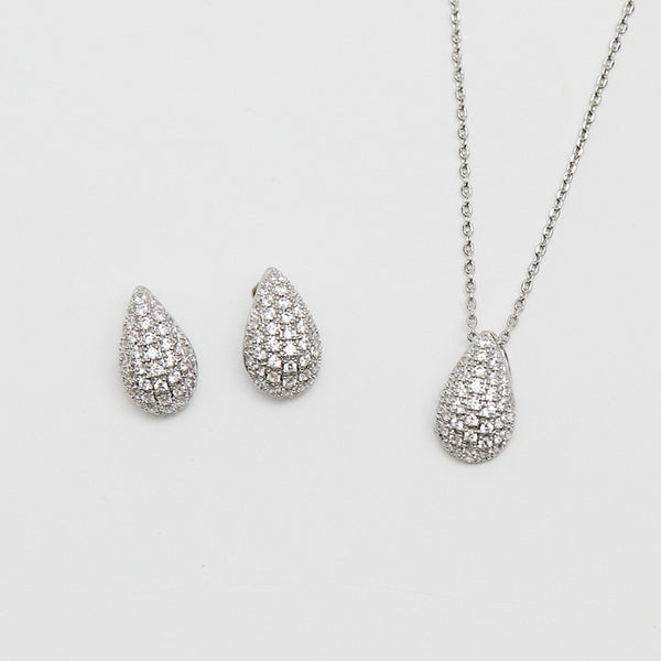 Inicio Rhodium Plated Cubic Zirconia Teardrop Set - Gift Box