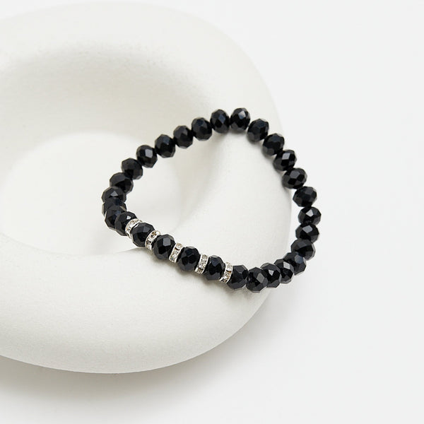Jon Richard Silver Plated Jet Faceted Bead And Crystal Stretch Bracelet
