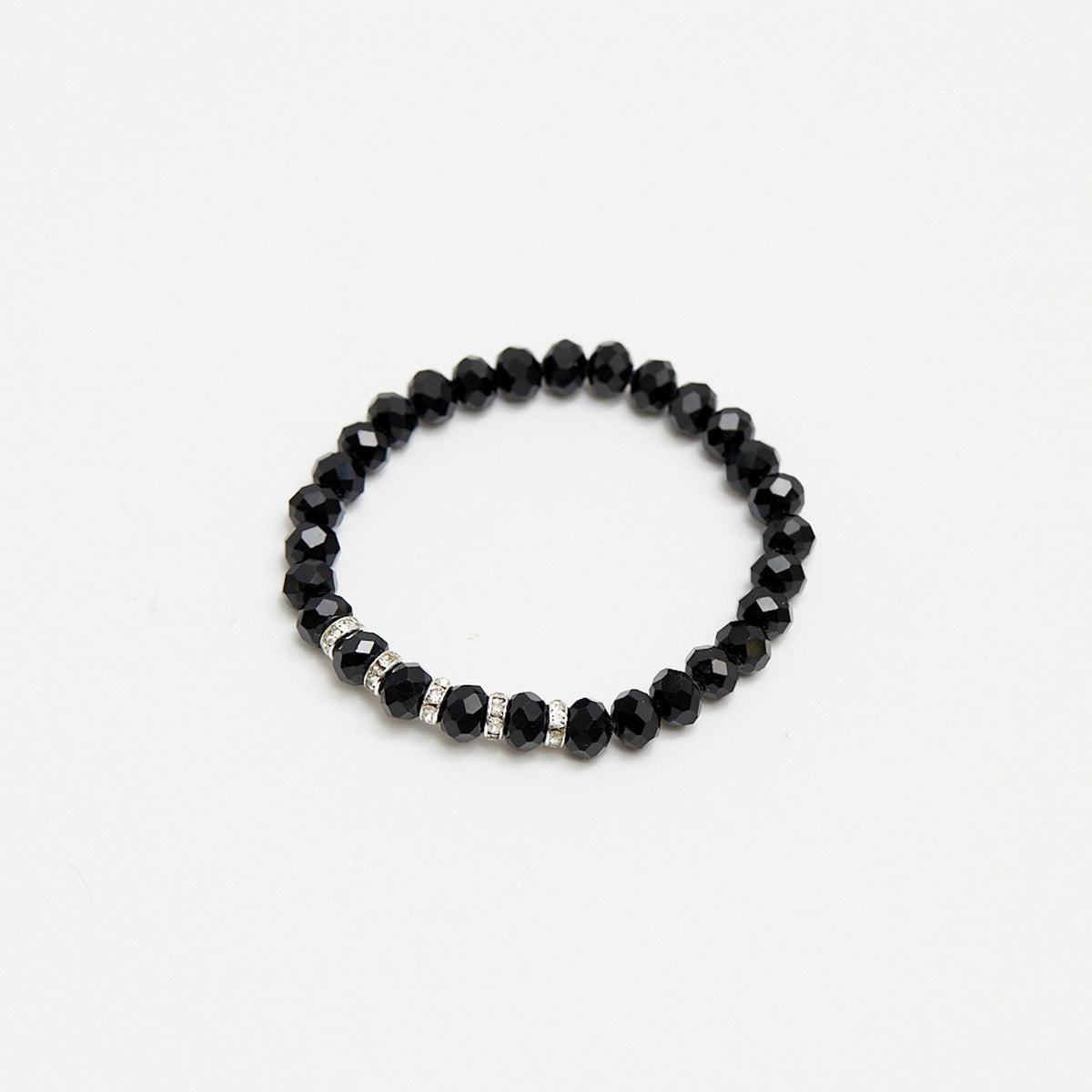 Jon Richard Silver Plated Jet Faceted Bead And Crystal Stretch Bracelet