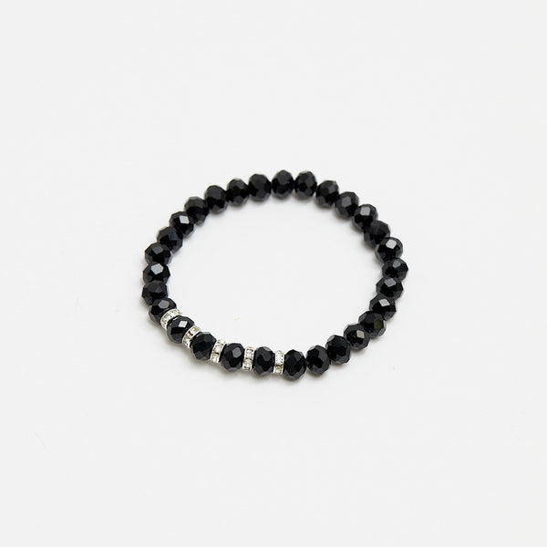 Jon Richard Silver Plated Jet Faceted Bead And Crystal Stretch Bracelet