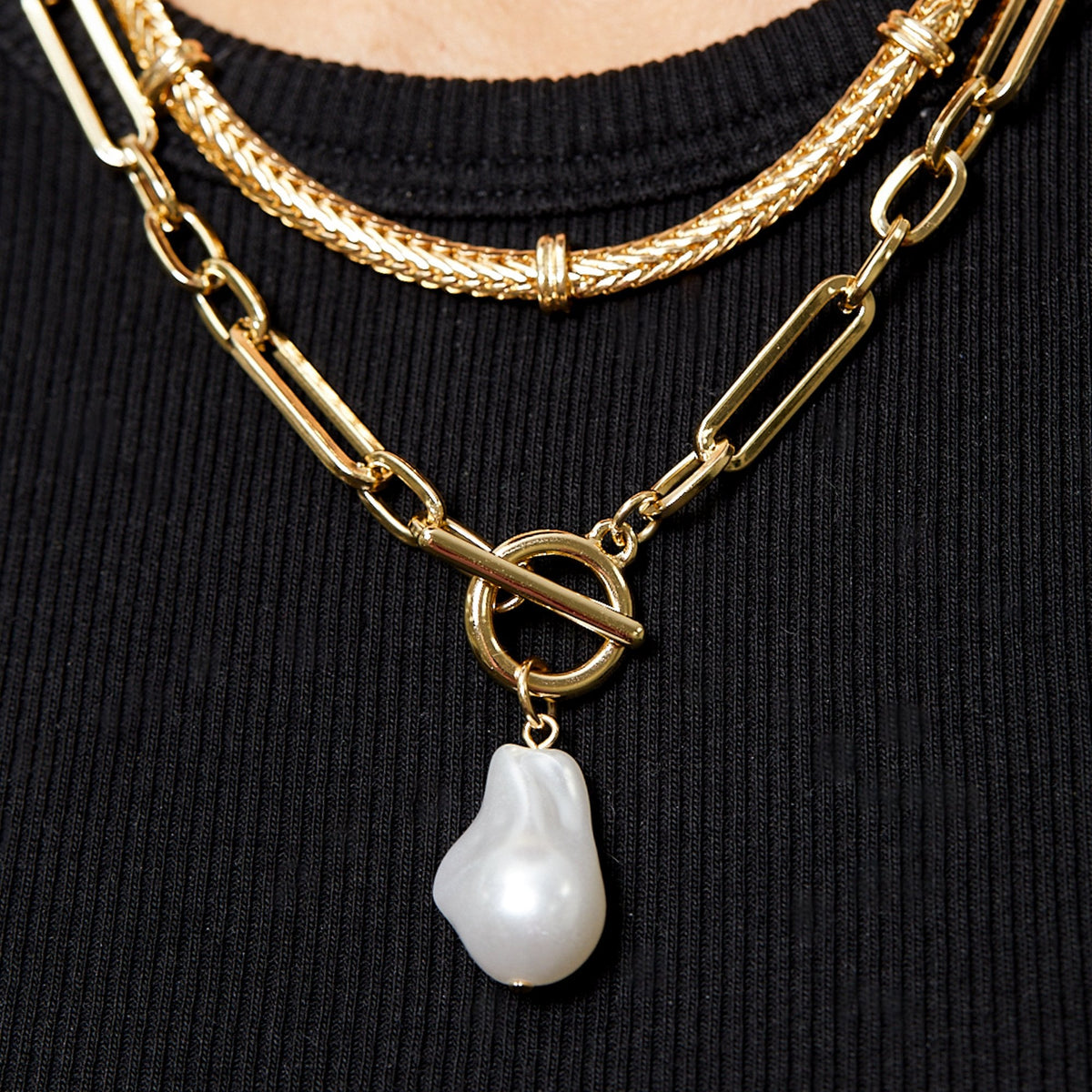 Mood Gold Pearl Chain Link Necklace