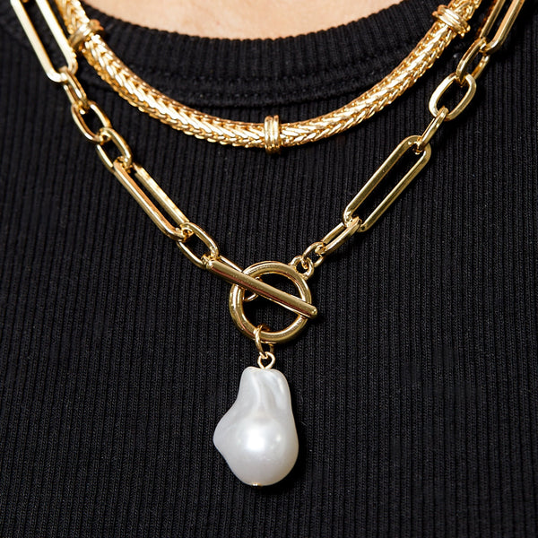 Mood Gold Pearl Chain Link Necklace