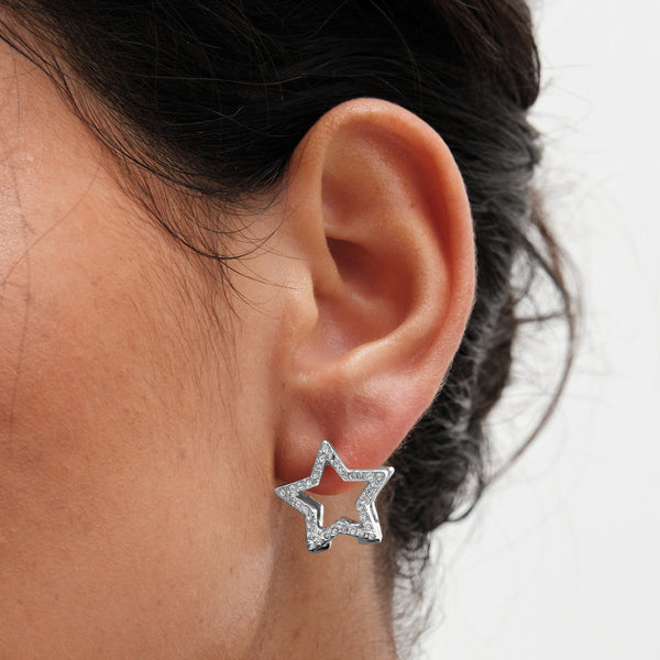 Mood Silver Crystal Celestial Stud And Hoop Earrings - Pack Of 3