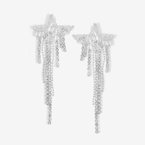 Mood Silver Crystal Star Shower Drop Earrings
