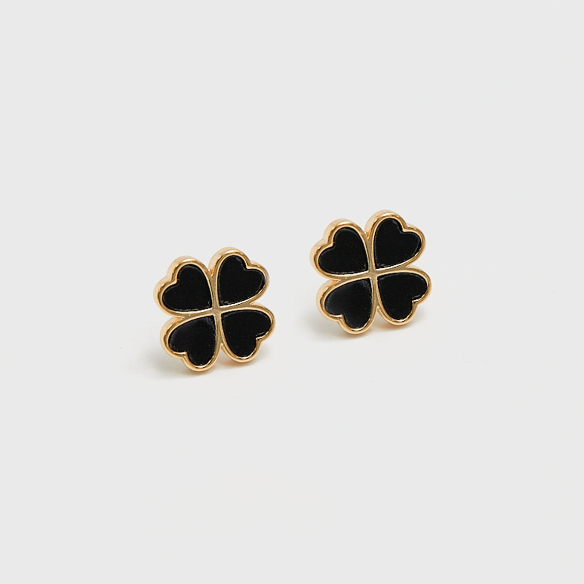 Jon Richard Gold Plated And Jet Enamel Clover Stud Earrings