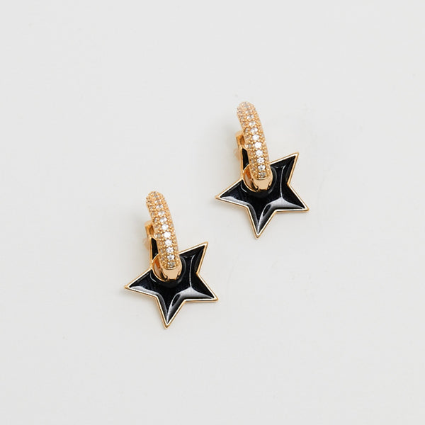 Jon Richard Gold Plated And Jet Enamel Star Earrings