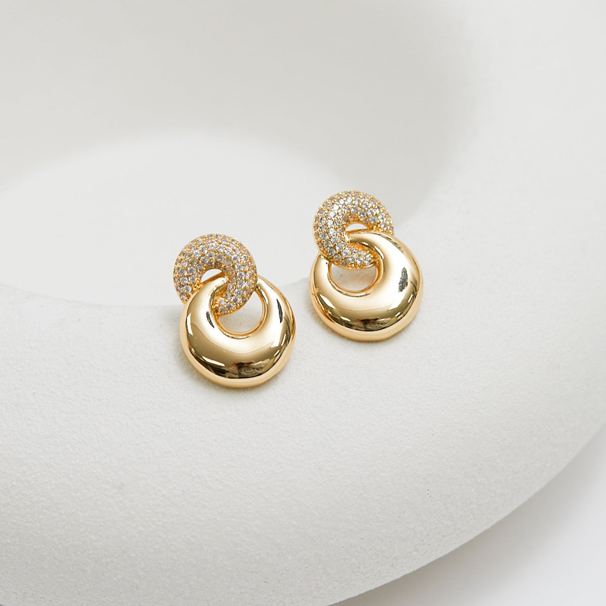 Jon Richard Gold Plated Polished And Pave Circle Drop Earrings
