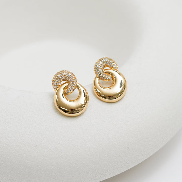 Jon Richard Gold Plated Polished And Pave Circle Drop Earrings