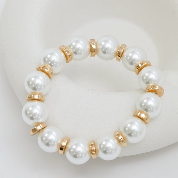 Mood Gold Cream Pearl Graduated Station Stretch Bracelet