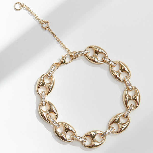 Mood Gold Crystal Button Link T-Bar Bracelet