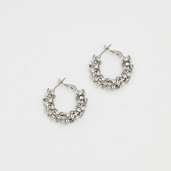Mood Rhodium Crystal Cupchain Mini Hoop Earrings
