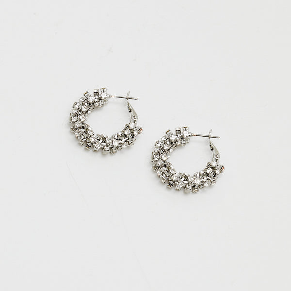 Mood Rhodium Crystal Cupchain Mini Hoop Earrings