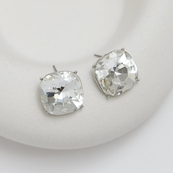Mood Silver Crystal Faceted Cushion Stud Earrings