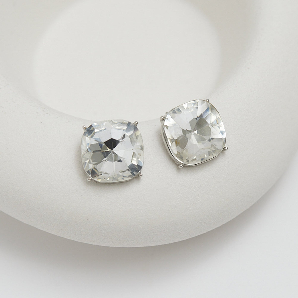 Mood Silver Crystal Faceted Cushion Stud Earrings