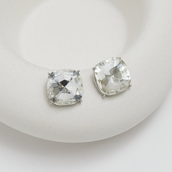 Mood Silver Crystal Faceted Cushion Stud Earrings