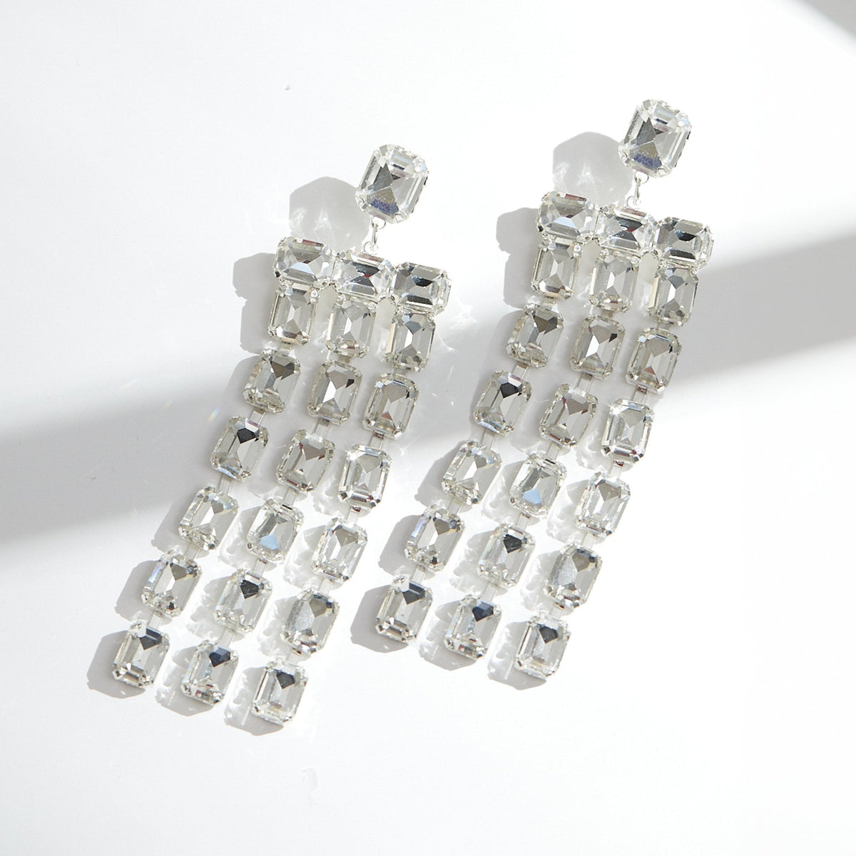 Mood Silver Crystal Mirror Statement Drop Earrings