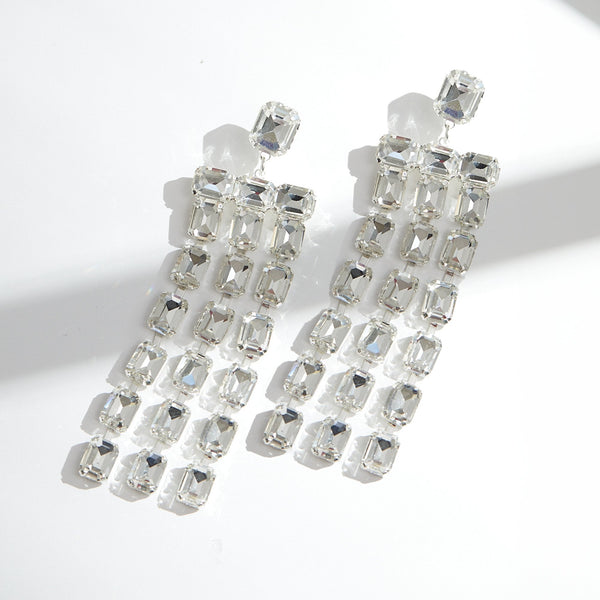 Mood Silver Crystal Mirror Statement Drop Earrings