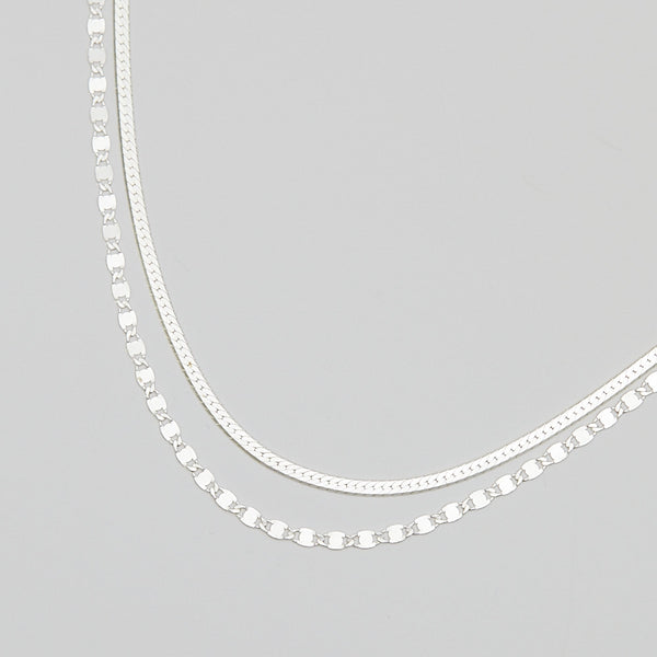 Simply Silver Sterling Silver 925 Polished Textured Double Chain Necklace