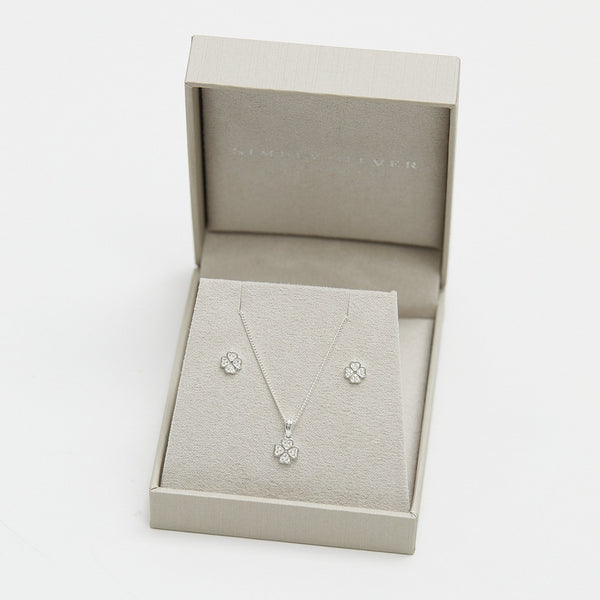 Simply Silver Sterling Silver 925 Cubic Zirconia Clover Set - Gift Boxed