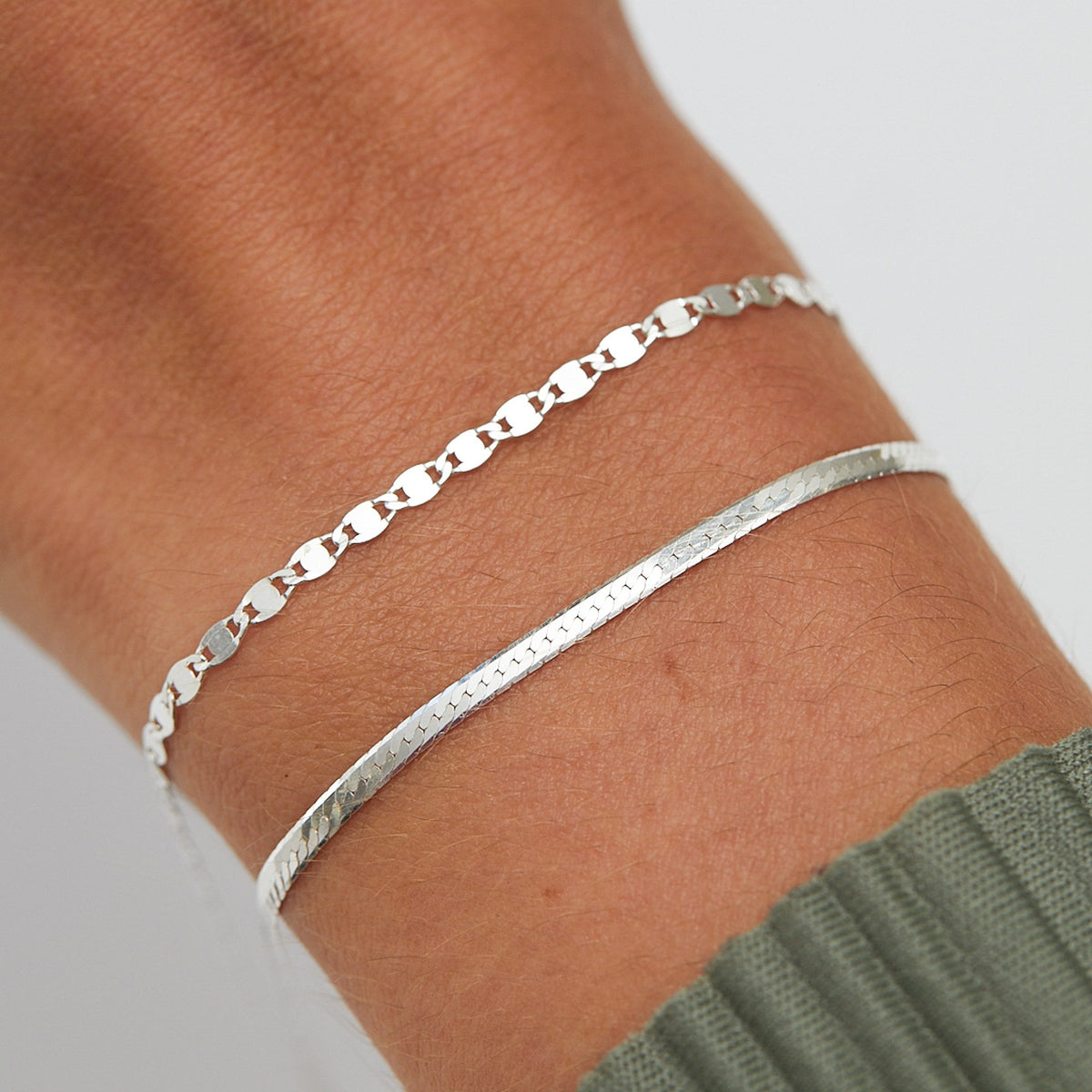 Simply Silver Sterling Silver 925 Polished Textured Double Chain Bracelet