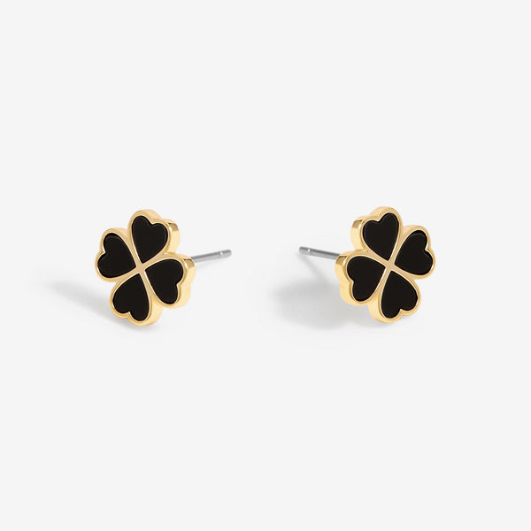 Jon Richard Gold Plated And Jet Enamel Clover Stud Earrings